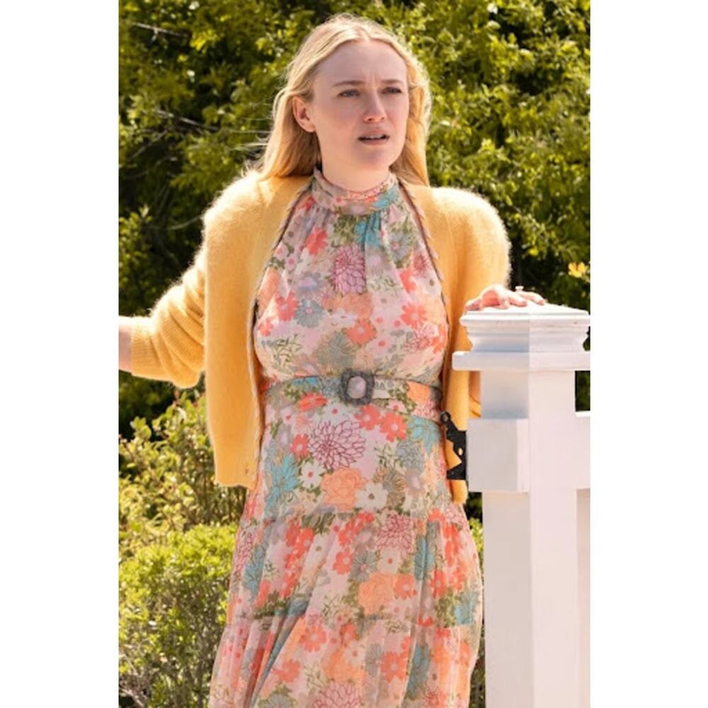 Taylor Halter Belted Tiered Floral Maxi Dress Dakota Fanning Size 12